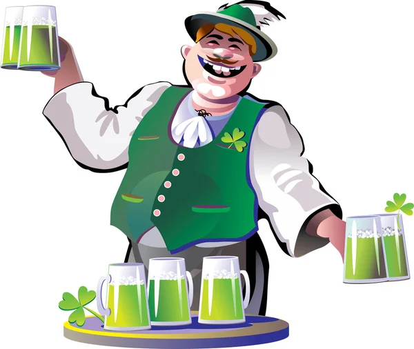 Grön öl och bartender på St.Patrick?s dag — Stock vektor