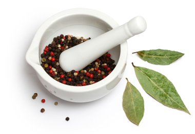 Mortar and pestle with spices clipart