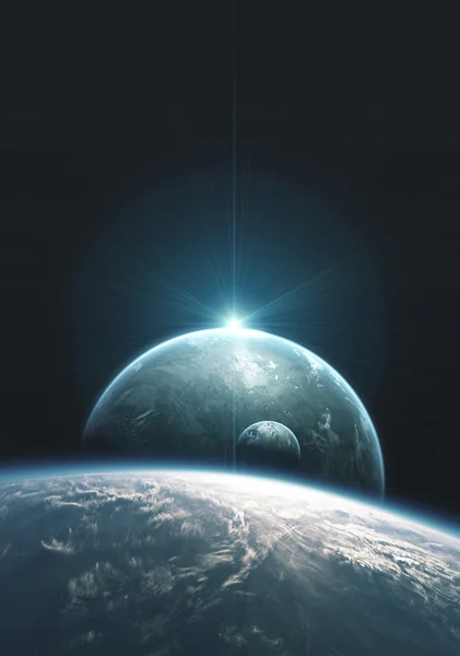 2 파란 행성와 떠오르는 스타 — 스톡 사진