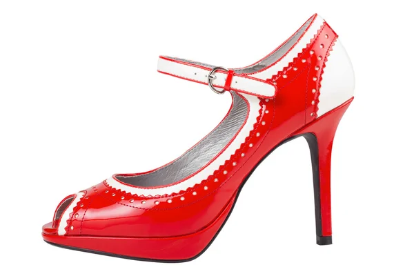 Самка красной туфельки на высоком каблуке, изолированная — стоковое фото