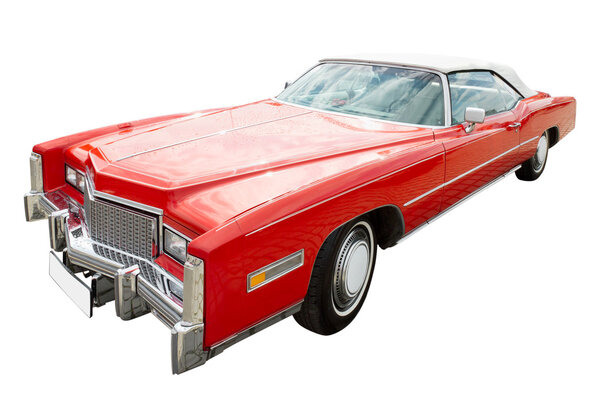 Red cadillac car, cabriolet, isolated