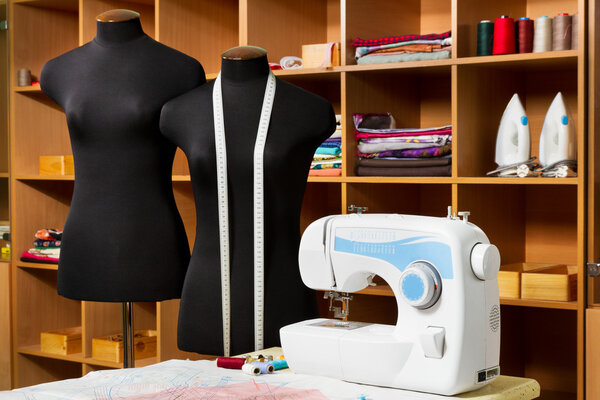 Fashion designer studio with dressmakers professional equipment