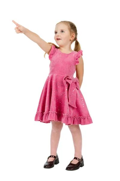 Kleine leuk meisje toont een vinger naar boven — Stockfoto
