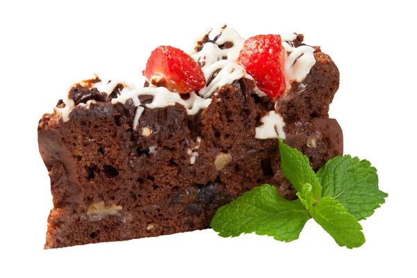 Schöner Schokoladenkuchen, Dessert, isoliert auf weiß — Stockfoto