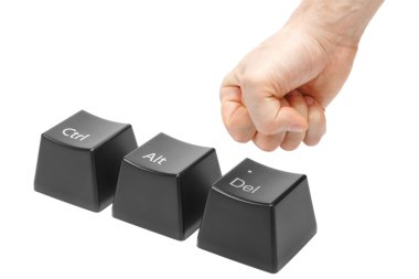 Hand in a fist push the delete key, button alt, ctrl clipart