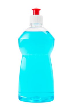 Bottle of blue dish washing liquid isolated clipart