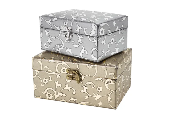 Decorative vintage small chests, gold and silver — Stock Photo, Image