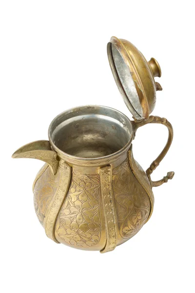 Starobylé ornamentální čajník, džbán, otevřené, izolované na bílém — Stock fotografie