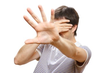 Man hiding his face with the hands clipart