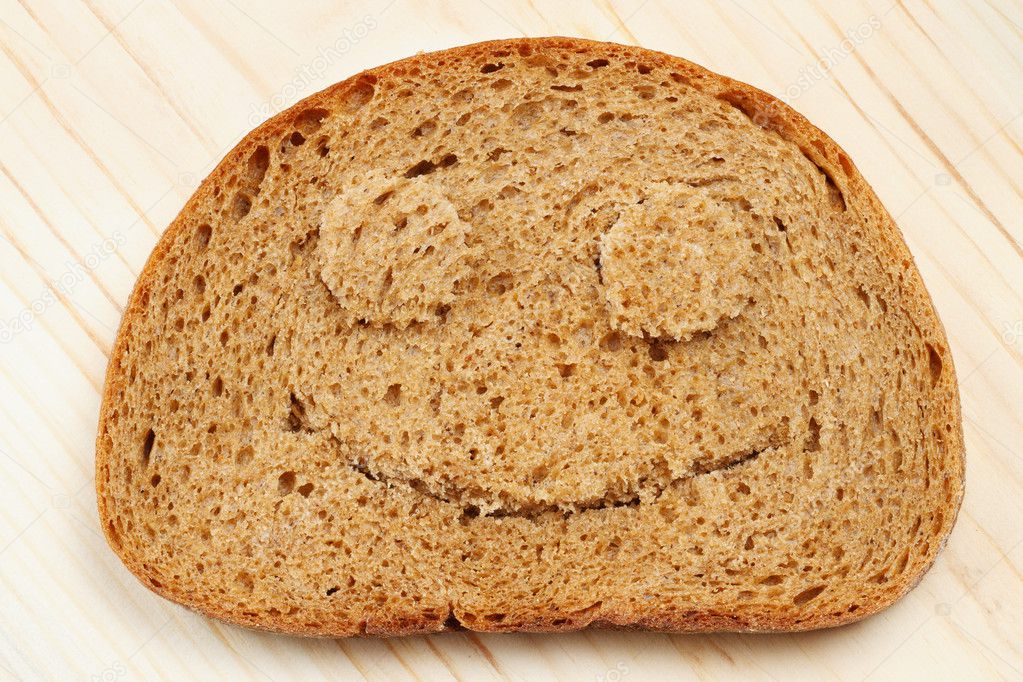 Bread slice as smiling face