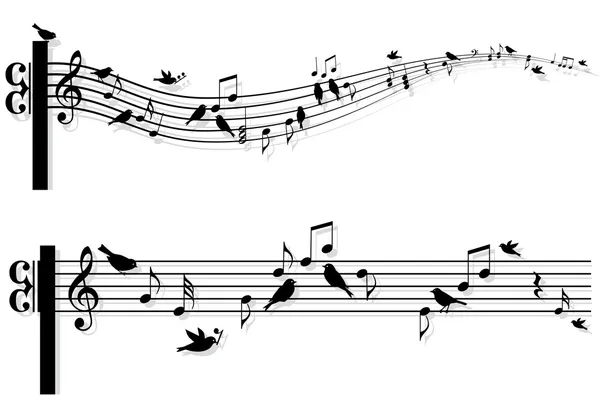 Notas musicales con aves, vector — Vector de stock