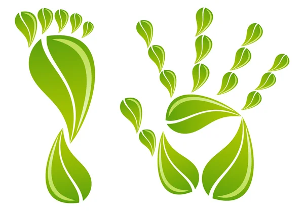 Hand und Fuß mit Blättern, Vektor — Stockvektor