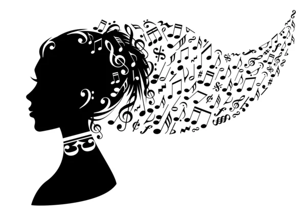Femme avec notes de musique, vecteur — Image vectorielle