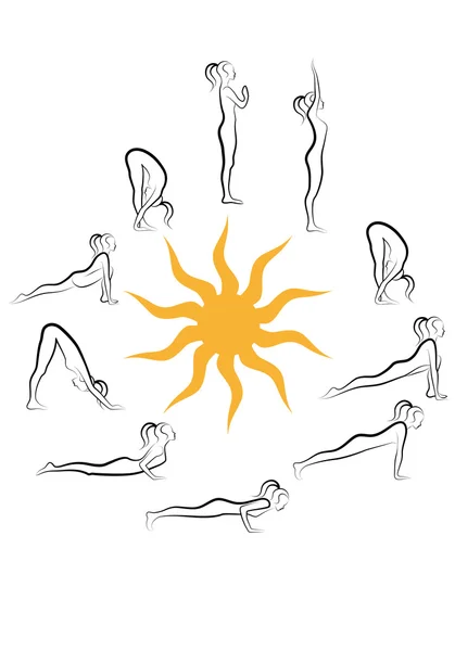 Yoga güneşi selamlama — Stok Vektör