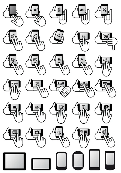 Smartphones avec mains, ensemble d'icônes vectorielles — Image vectorielle