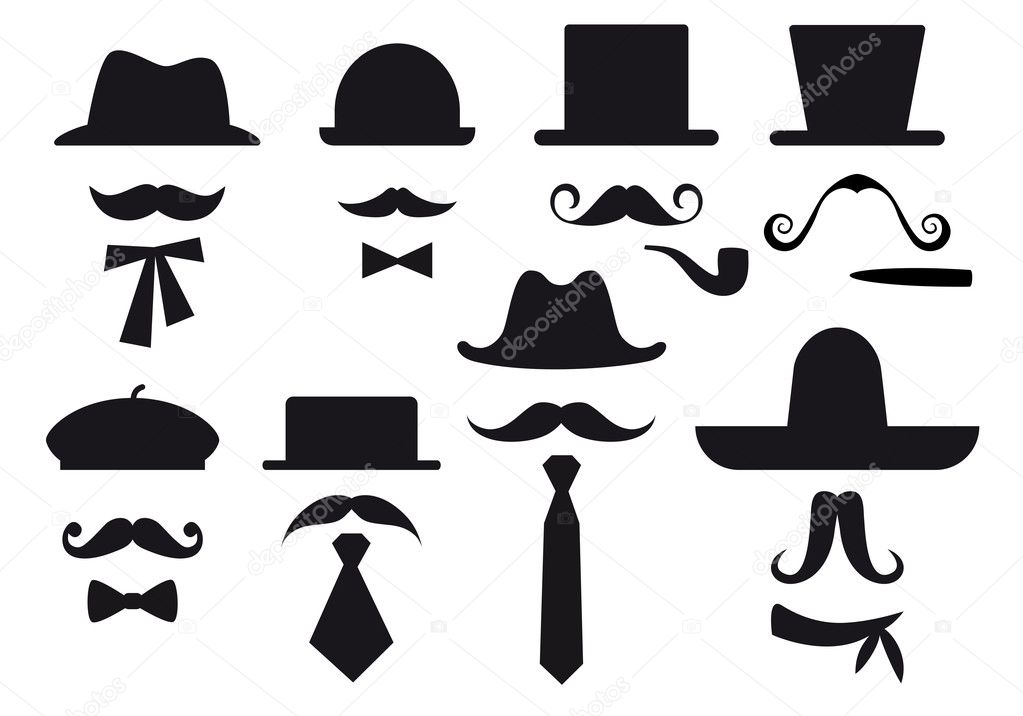 Mustache and hats, vector set