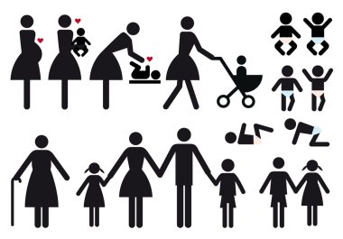 Mother and children, vector icon set clipart