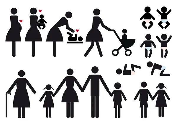 Mãe e filhos, conjunto de ícones vetoriais — Vetor de Stock