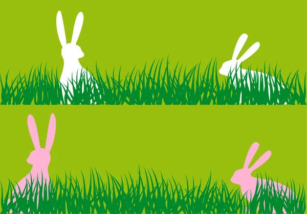 Пасхальные кролики в траве, вектор — стоковый вектор