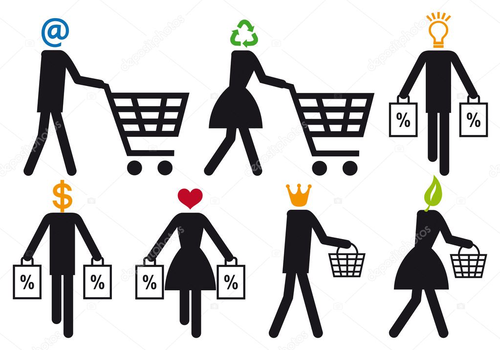 Smart shopper, vector icon set