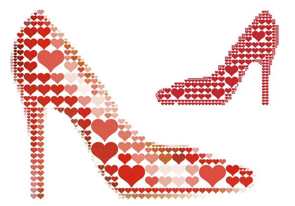 Chaussure avec motif coeur rouge, vecteur — Image vectorielle