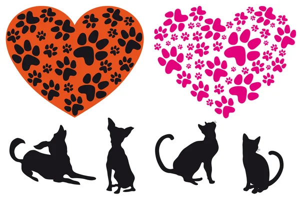Coeur rouge avec motif d'empreinte alimentaire animale, vecteur — Image vectorielle