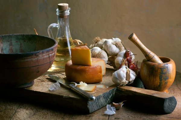 Rustic still life with cheese — Stock Photo, Image