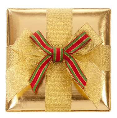 Closed gold gift box clipart