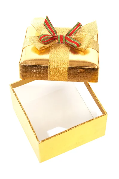 Caixa de presente de ouro aberto — Fotografia de Stock