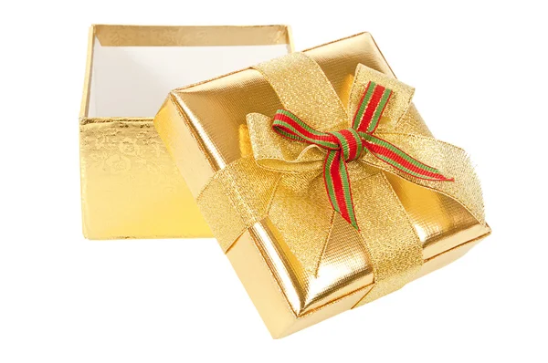 Gouden geschenkdoos geopend — Stockfoto