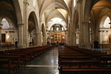 The Interior of the Gothic Cathedral in Valencia