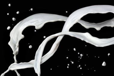 Milk splash isolated on black background clipart