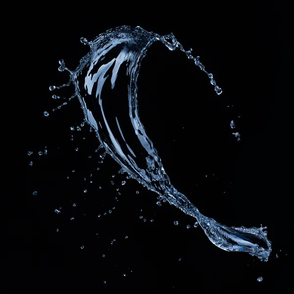 Water splash isolated on black background — Stock Photo, Image