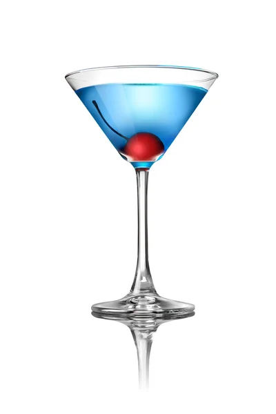 蓝色马提尼鸡尾酒上白色隔离 — 图库照片