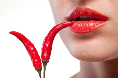 Young woman with chili pepper isolated on white clipart