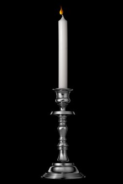 Silver candlestick with candle isolated on black clipart