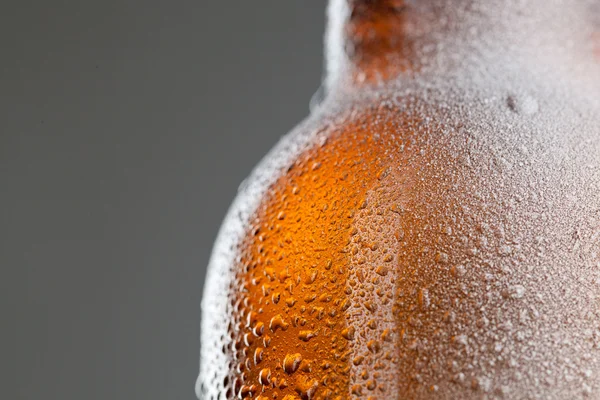 Пивна пляшка з краплями води та морозами — стокове фото