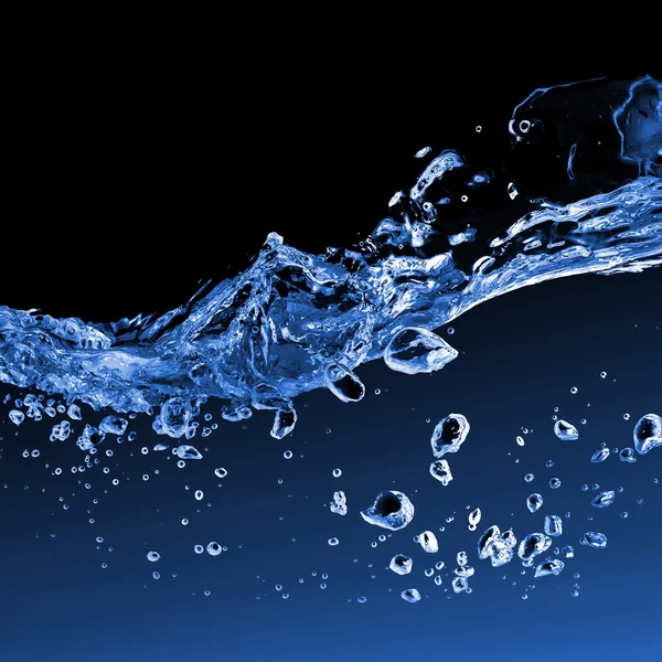 Water splash met bubbels geïsoleerd op zwart — Stockfoto