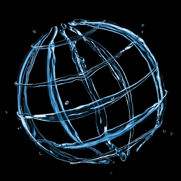Globe abstrait des éclaboussures d'eau isolé sur noir — Photo