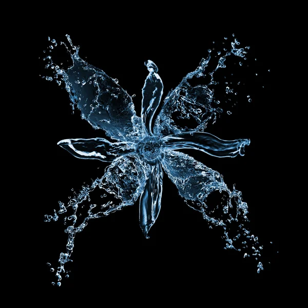 Flower from water splashes isolated on black — Stockfoto