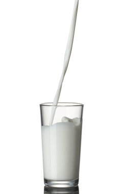 Milk pouring into the glass isolated on white clipart