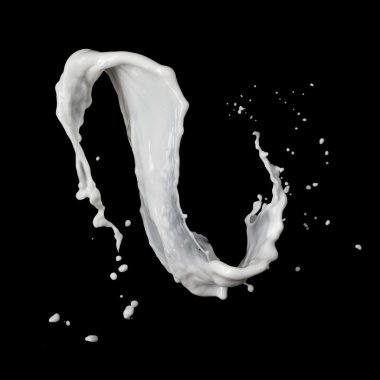 Milk splash isolated on black background clipart