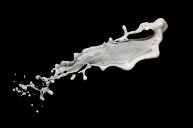 Milk splash isolated on black background clipart