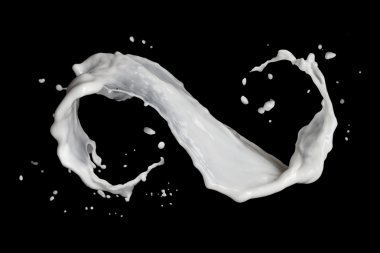 Infinity symbol of milk splash isolated on black clipart