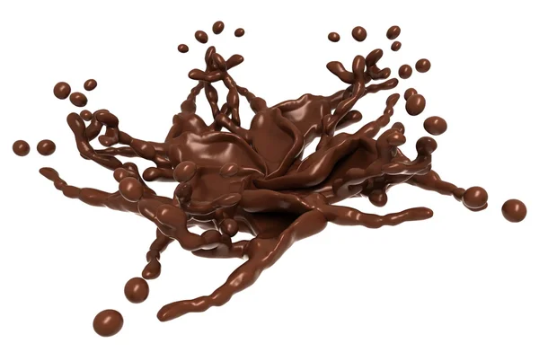 Splash: flüssige Schokoladenform mit isolierten Tropfen — Stockfoto