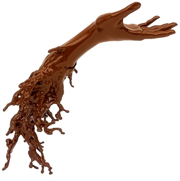 Mão de chocolate líquido quente isolada em branco — Fotografia de Stock