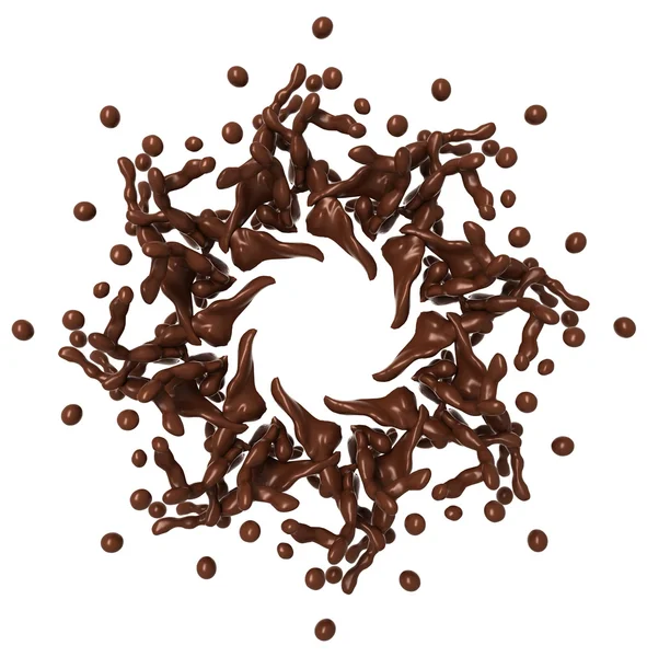 Salpicadura de chocolate caliente fundido con gotas —  Fotos de Stock