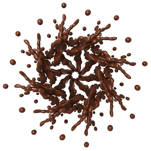 Spritzmuster: flüssige Schokolade mit isolierten Tröpfchen — Stockfoto