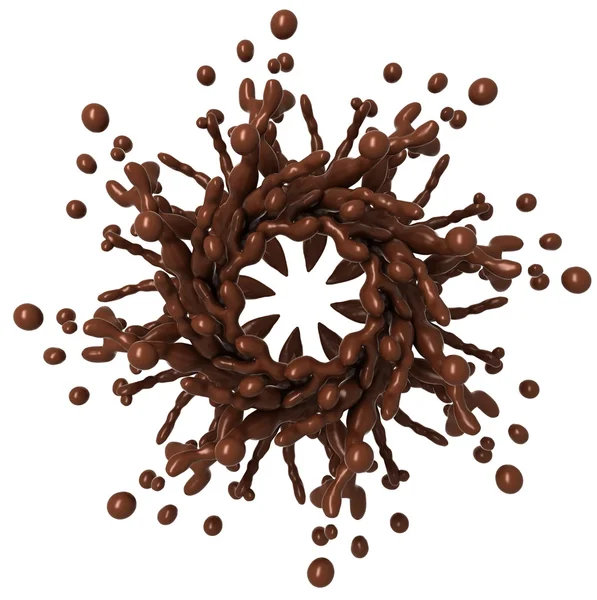 Splashes: Forma de chocolate líquido com gotículas — Fotografia de Stock
