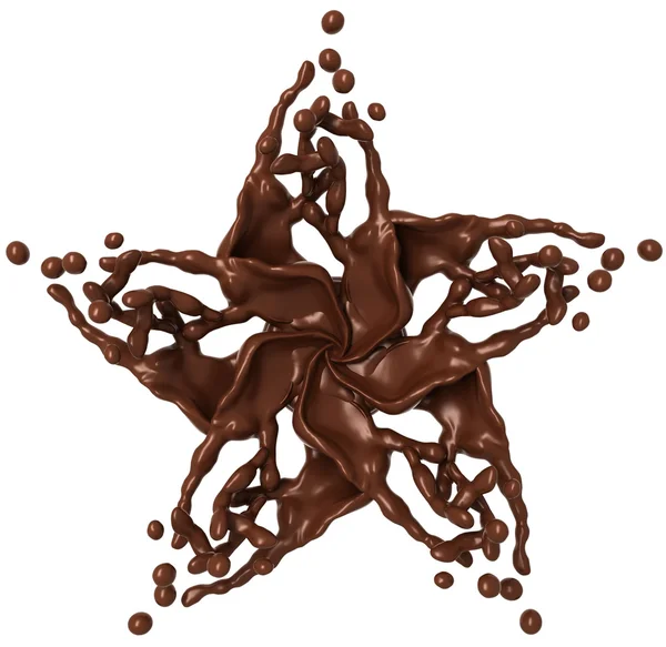 Rozpryskiwania gwiazda: płynna czekolada z kropli na białym tle — Zdjęcie stockowe